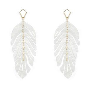 Kendra Scott Lotus Gold Statement Earrings In Ivory Marbled Acrylic